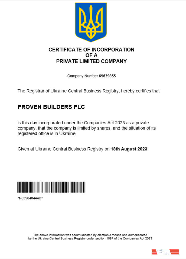Ukraine business registration certificate Word and PDF template